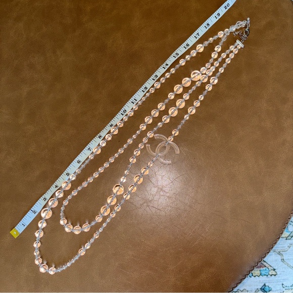 Chanel Authentic 20” Crystal Trans Clear Necklace Double Layer Double CC Logo - Picture 8 of 14